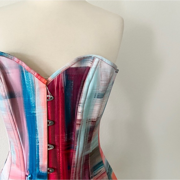 Corset Story NWT Abstract Red & Blue Brushstroke Longline Overbust Corset 28” - Picture 2 of 9